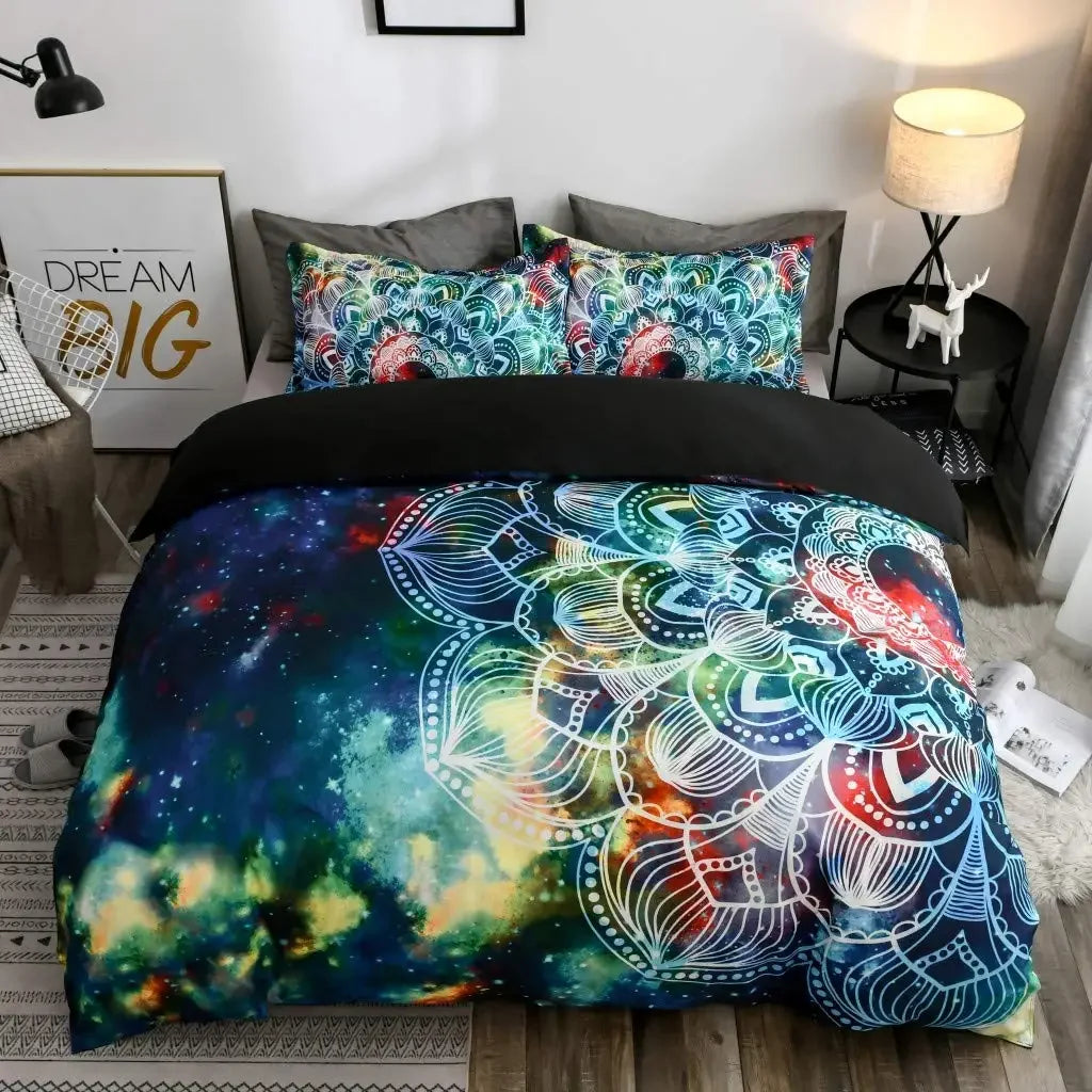 Trippy Alien Duvet Cover Set Queen Alien Skull Bedding Set Psychedelic Space Watercolor Colorful Queen Size Bedspread Alien Gift